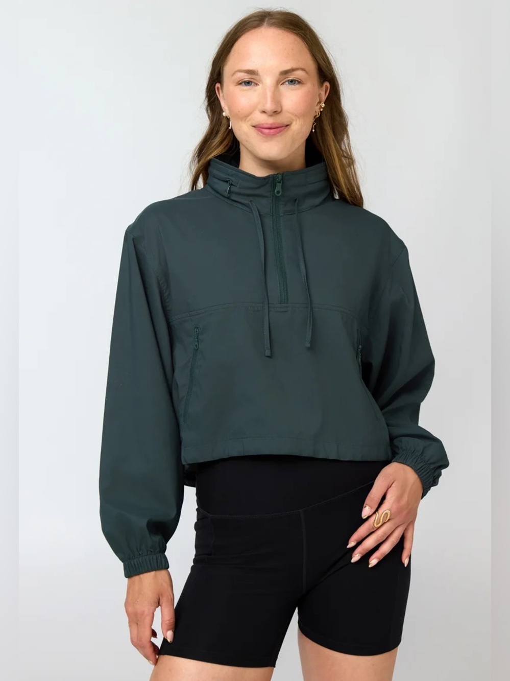 Girlfriend Collective Hummingbird 1/2 Zip Pullover in Moss Green, Women’s XL